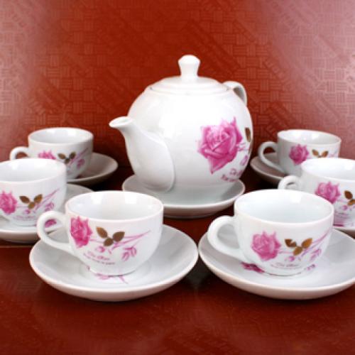Bộ ấm trà gốm Bát Tràng vẽ hoa