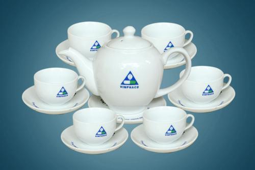 Bộ ấm trà sứ in logo